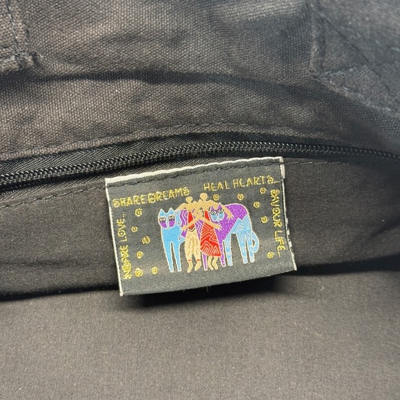 Laurel Burch Purse Cat Cotton Canvas Tote Bag Cutout Artsy Boho - Picture 9 of 13